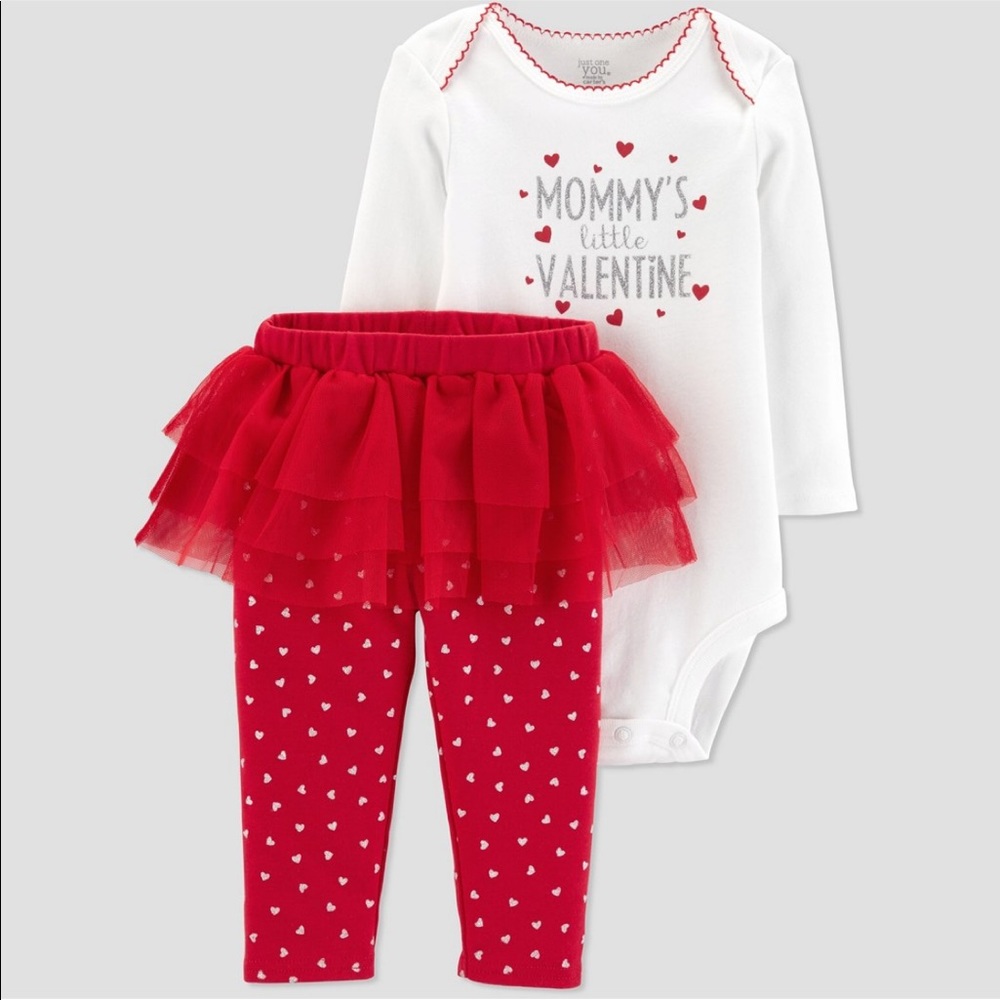 Carters Valentines Day 2pc Mommy’s Little Valentine Outfit Hearts Girls Size 3 M